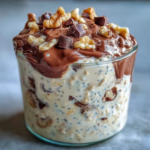 Two jars of Chunky Monkey Protein Overnight Oats topped with peanut butter swirls, perfect for a grab-and-go breakfast.
