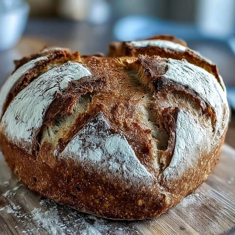 Heart-shaped sourdough bread with crisp crust and airy crumb, artfully decorated with flour patterns for a romantic Valentines Day centerpiece.