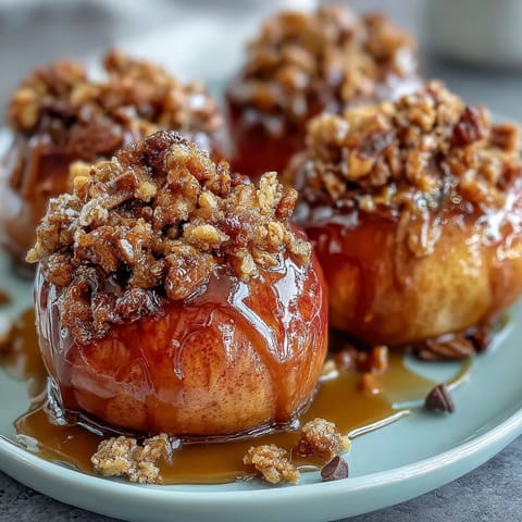 Sweet and tart apple slices topped with a smooth peanut butter drizzle and a generous sprinkle of granola for added crunch.