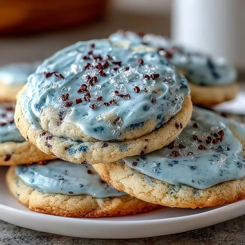 Buttery blue sugar cookies with chocolate speckles, inspired by robins eggs for a festive spring treat.