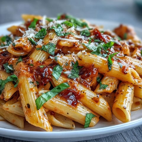 Creamy pink sauce pasta with penne, rich tomato and parmesan in a luscious blush cream sauce, garnished with fresh basil.