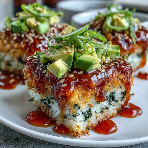 Plated Crispy Rice Salad with Avocado showcasing vibrant spicy tuna and creamy textures.