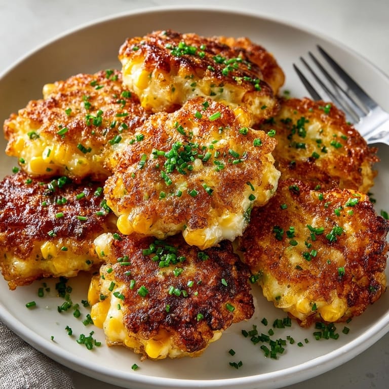 Homemade Crispy Cheddar Corn Fritters recipe: see the cheesy, inviting golden-brown crunch.