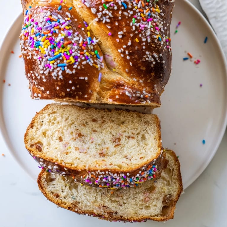 Golden-brown Birthday Cake Pretzel Loaf drizzled with creamy glaze, perfect for celebrations.  