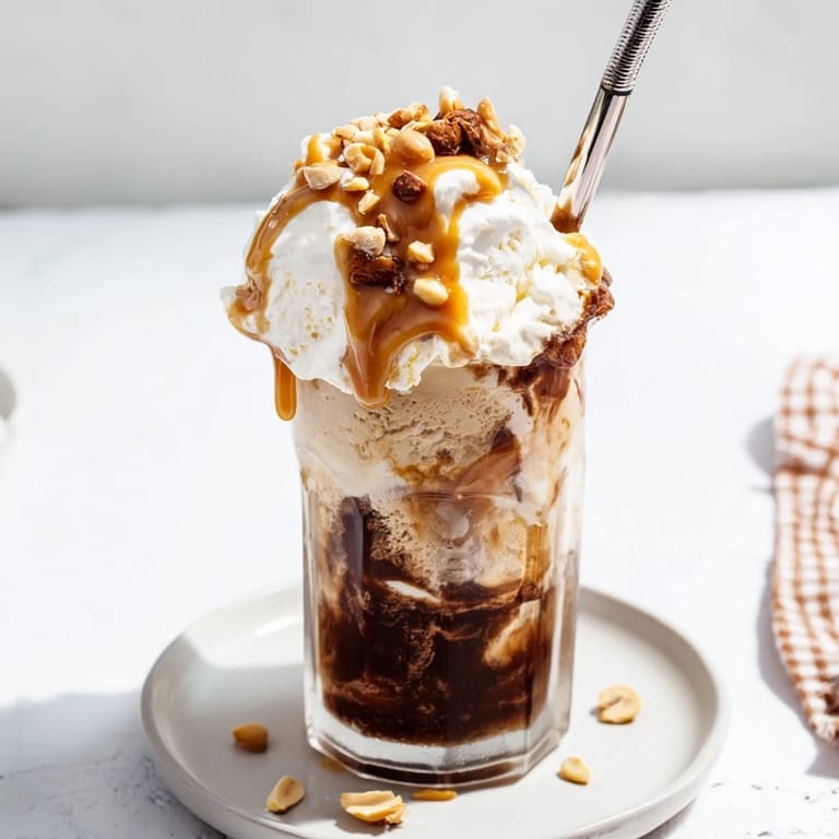 Indulge in a Peanut Butter Bourbon Soda Float with rich vanilla ice cream.