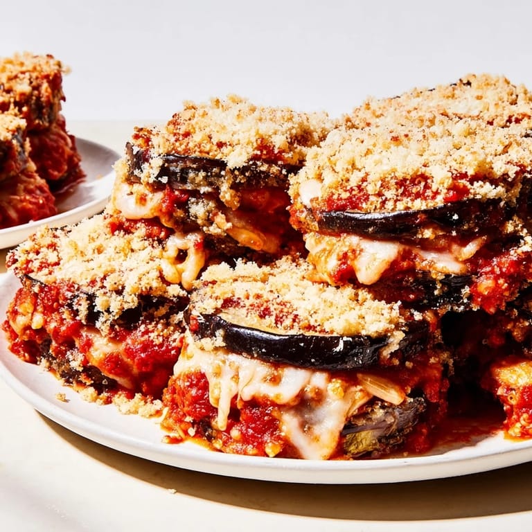 Savory Baked Eggplant Parmesan, featuring tender eggplant and gooey mozzarella, baked to perfection.