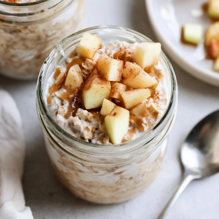 Deliciously creamy Cinnamon Apple Overnight Oats ready for a quick, healthy breakfast.  