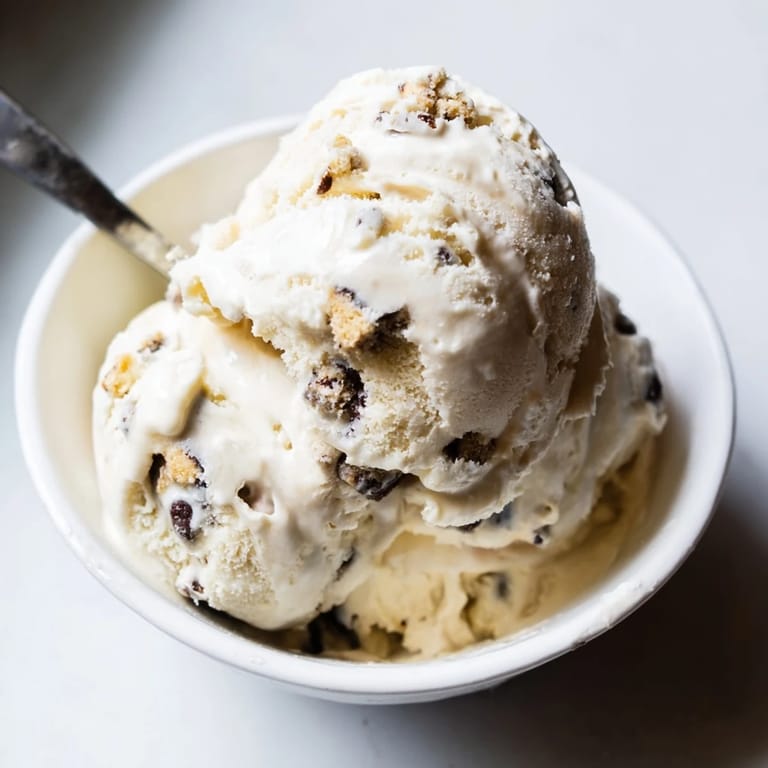 Guilt-free cottage cheese ice cream topped with sweet mini chocolate chip cookie dough.  