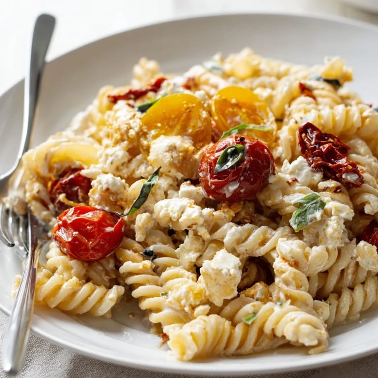 Oven-baked Baked Feta Pasta bursting with flavors and vibrant Mediterranean ingredients.  