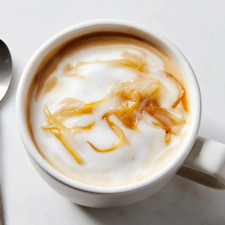 Bold onion latte with espresso and milk, perfect for adventurous coffee lovers.