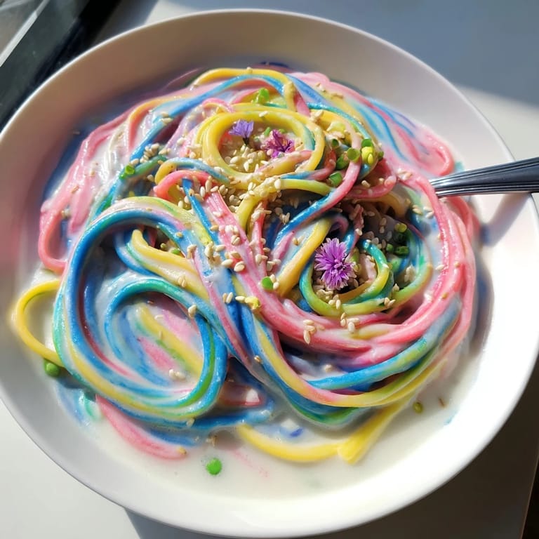 Delightful Neon Noodle Cloud with colorful swirls, garnished for festive family meals.