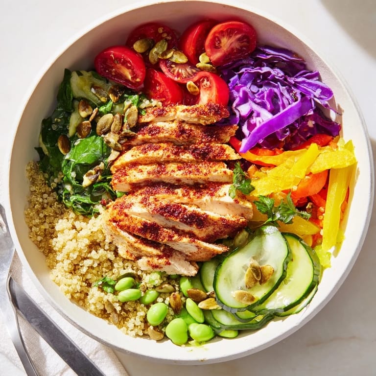 Vibrant Healthy Meal-Prep Bowls layered with quinoa, lean protein, and zesty dressing.  
