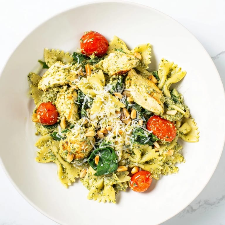 Image 2: Creamy pesto chicken bowtie pasta, a flavorful Italian-American dinner ready in under an hour.