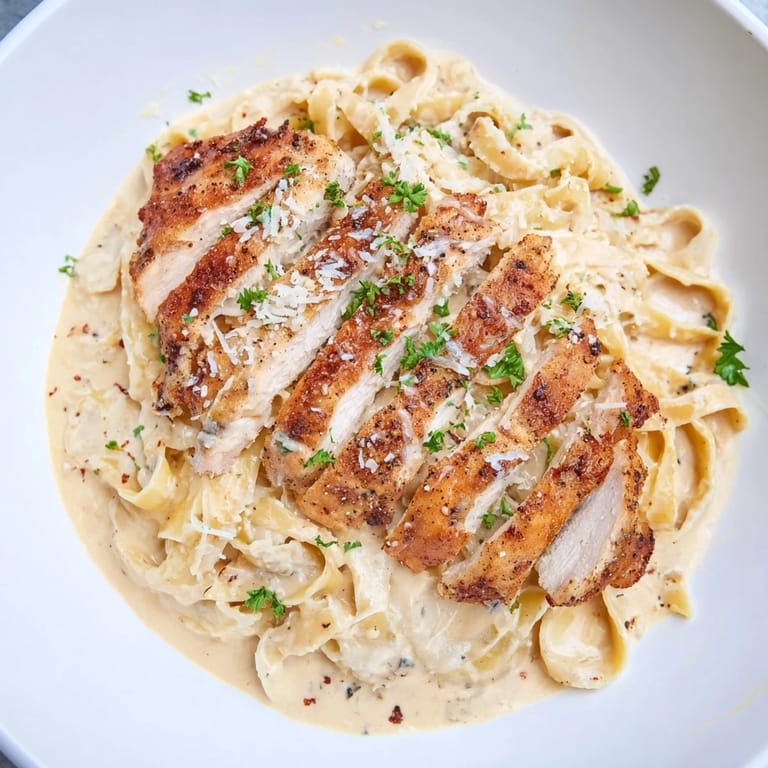 Golden-brown Cajun-spiced chicken atop fettuccine in a rich and flavorful Spicy Cajun Chicken Alfredo.