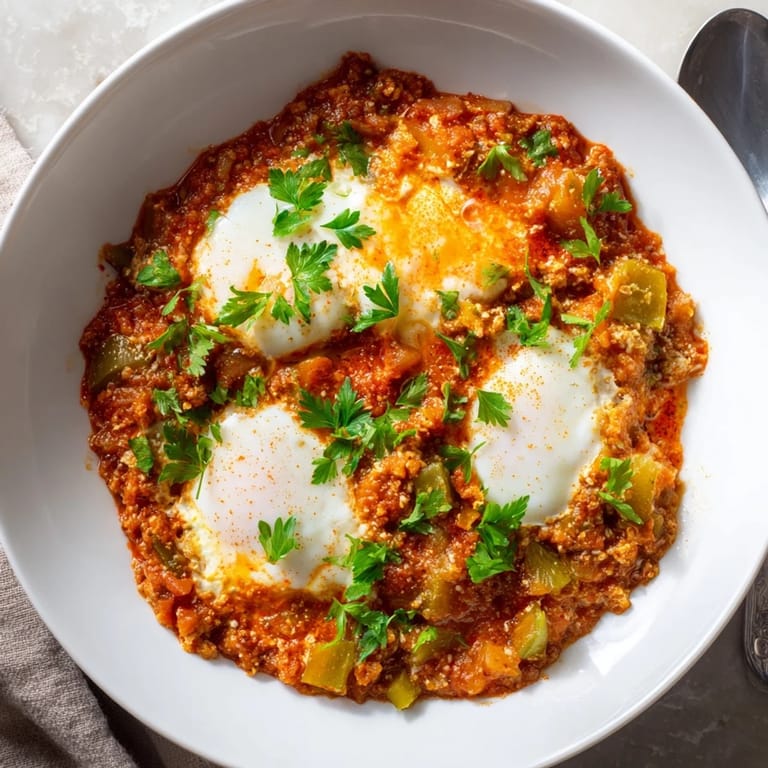 Golden yolks nestled in spicy tomato sauce: a delicious Shakshuka brunch ready in minutes.