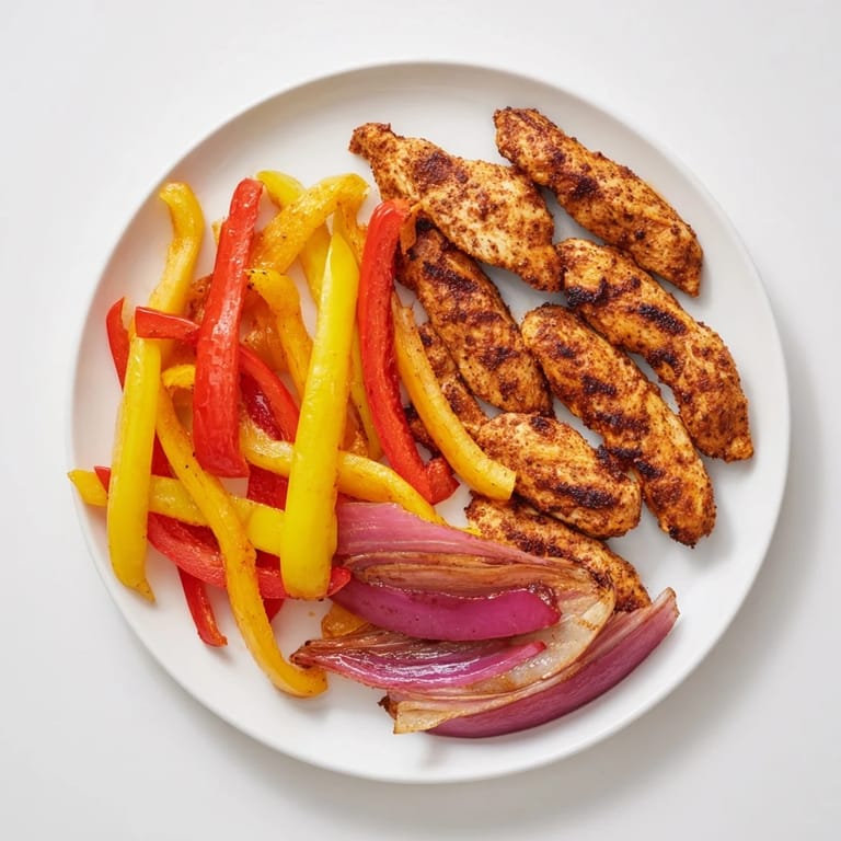 Enjoy a plate of vibrant Sheet-Pan Chicken Fajitas with warm tortillas and your favorite toppings.