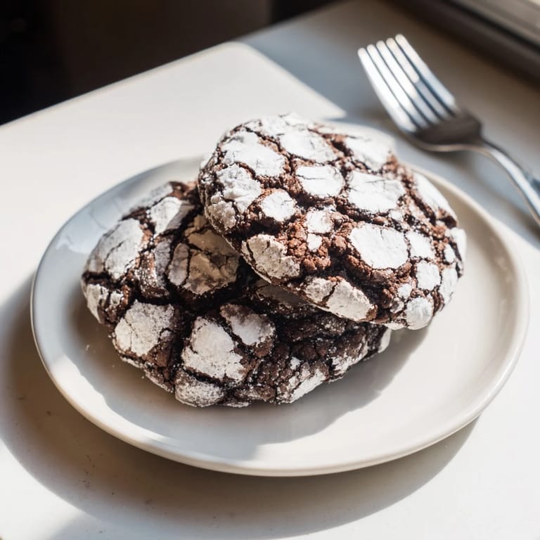 A plate full of perfect, fudgy Chocolate Crinkle Cookies, a classic American dessert ready for enjoyment.