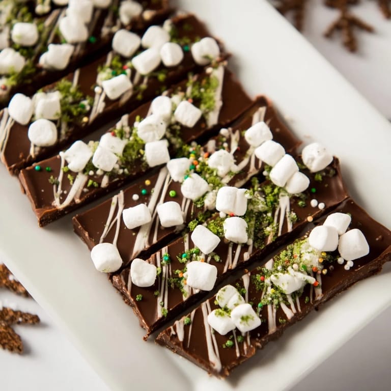Homemade hot chocolate bomb bark showcases semi-sweet chocolate, cocoa mix, and sweet, tiny marshmallows.
