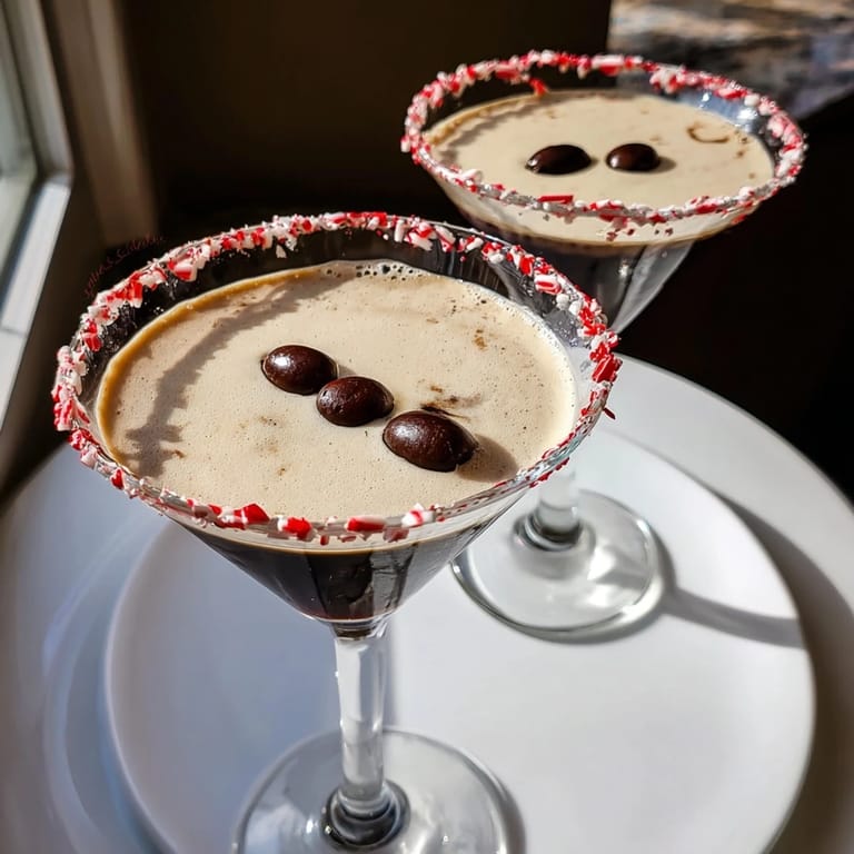 Holiday indulgence: a chilled Peppermint Espresso Martini, the perfect blend of coffee and peppermint.