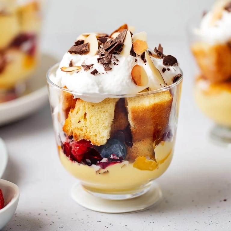 Luscious Simplified Christmas Trifle Cups showcasing juicy berries nestled in creamy custard and cake.