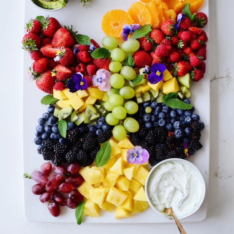 This Butterfly Garden Fruit Board shows a stunning, edible art display of vibrant, sweet berries, perfect for kids.