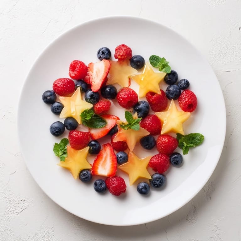 Bright red strawberries and starfruit star pieces create a beautiful berry platter for serving.