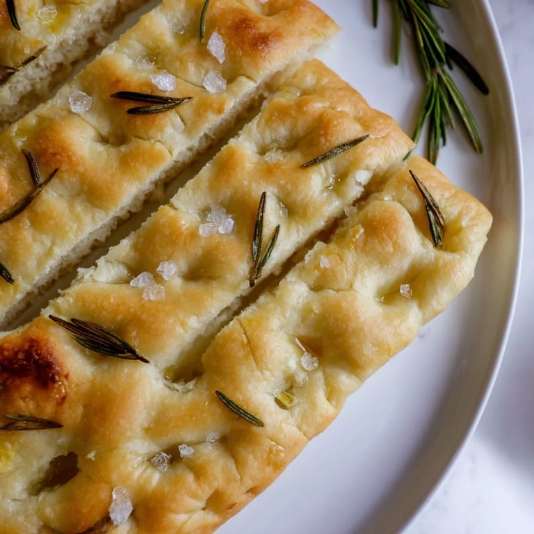 Aromatic, homemade focaccia, generously topped with rosemary and sea salt, perfect for the holidays.