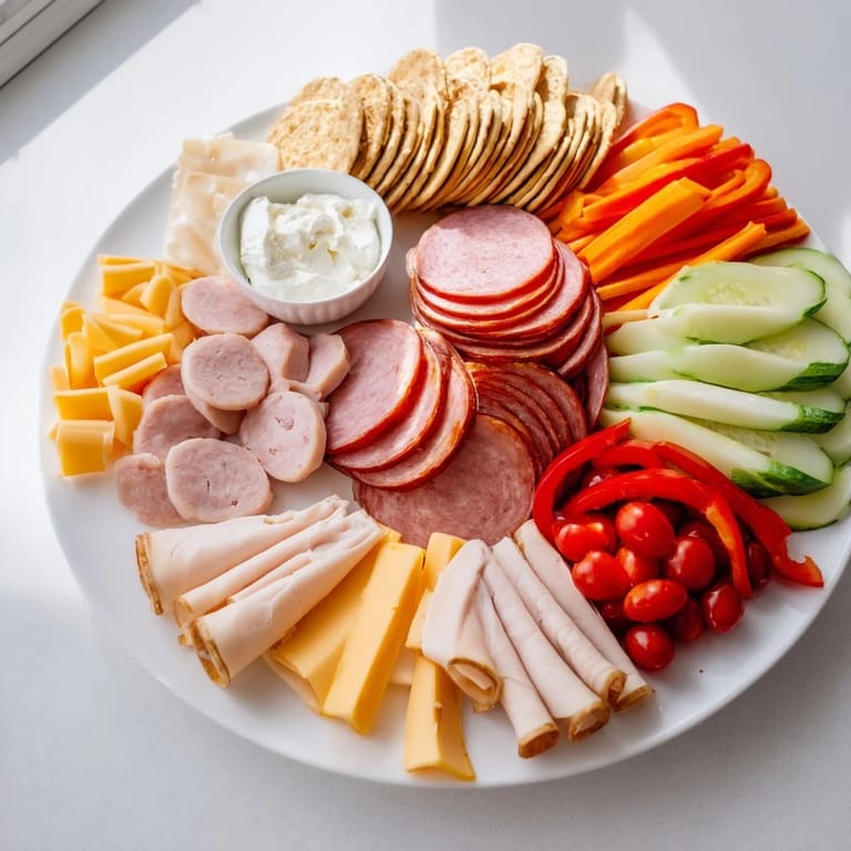 Budget-friendly family spread overflowing with savory meats, creamy cheeses, and crunchy crackers for sharing.