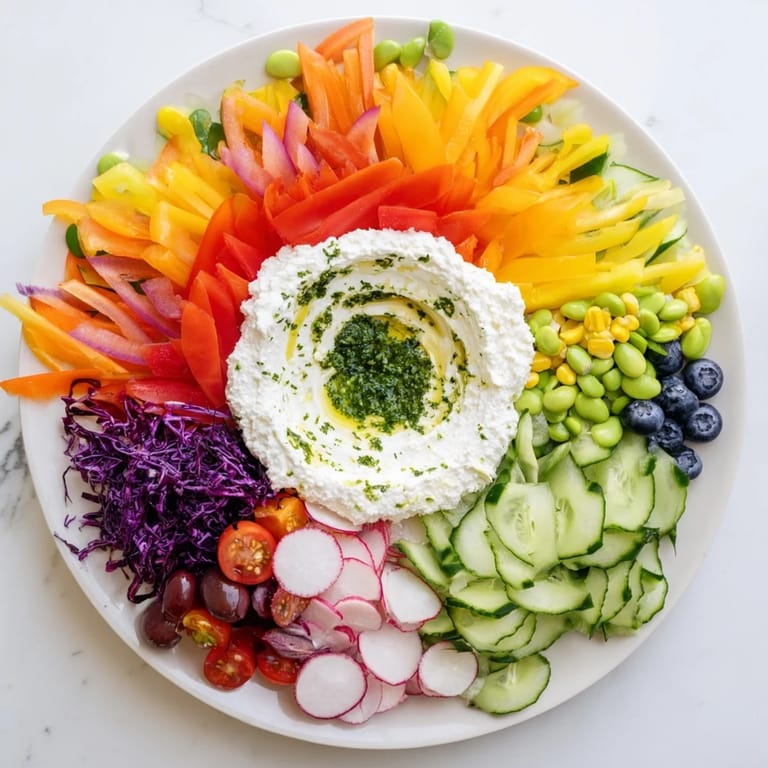 Imagine the beautifully fanned Prism Burst salad, with its dazzling display of fresh, colorful produce.
