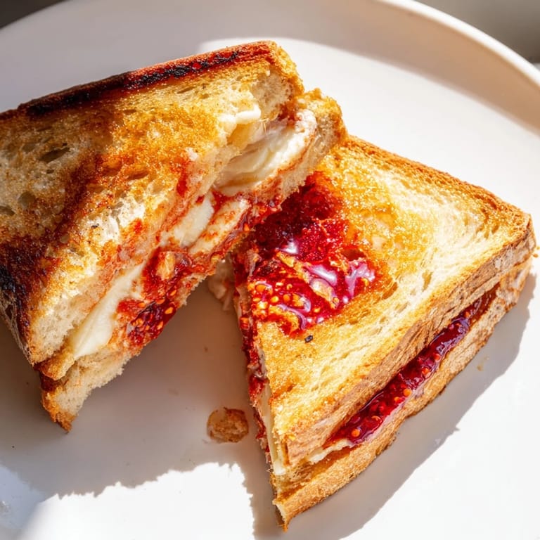 Toasty sourdough cradles rich, melted brie and spicy chili crisp in this Brie and Chili Crisp Grilled Cheese.