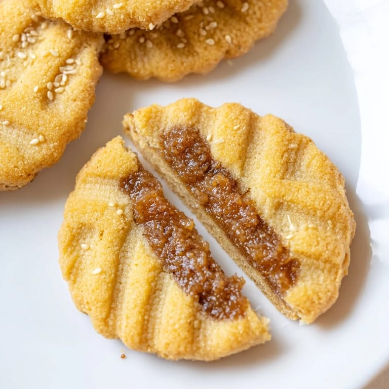 A close-up of beautifully textured Tunisian Makroudh, showcasing the delicious semolina crust's details.