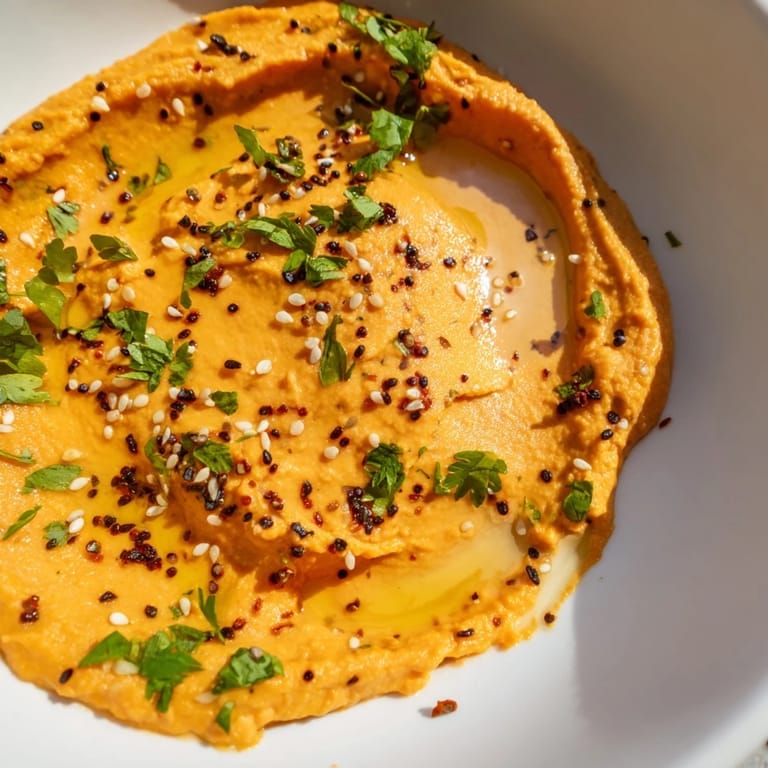 A beautifully smooth Carrot Ginger Dip, with a swirl of olive oil, ready to serve with crackers!