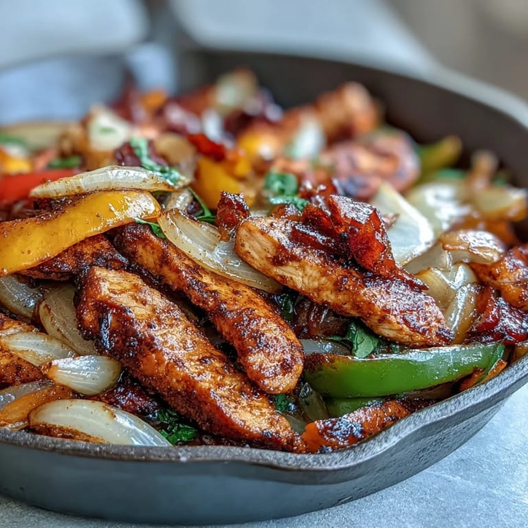 Tender slices of Easy Chicken Fajitas tucked into soft tortillas with fresh cilantro and lime.