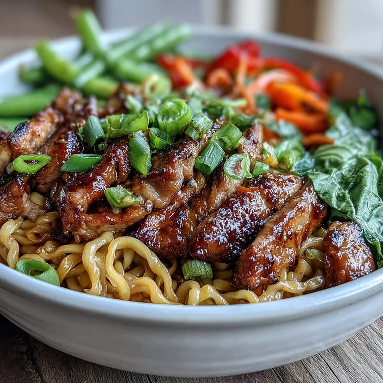 Hearty Pork Noodle Stir-Fry served steaming in a bowl, garnished with spring onions and optional sliced chili.