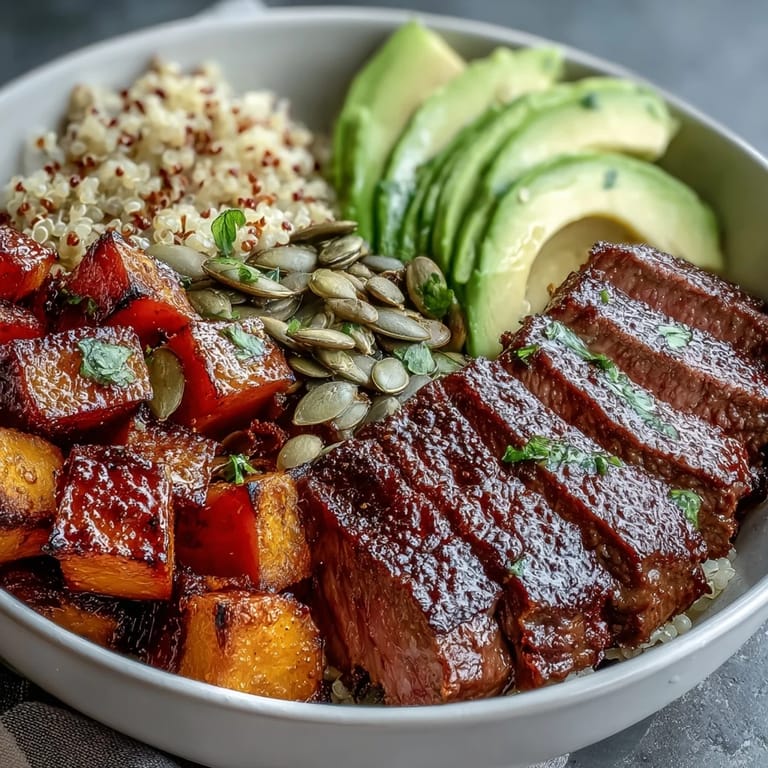 Butternut Squash Steak Bowls feature tender meat, smoky squash, and zesty lime-cilantro drizzle.