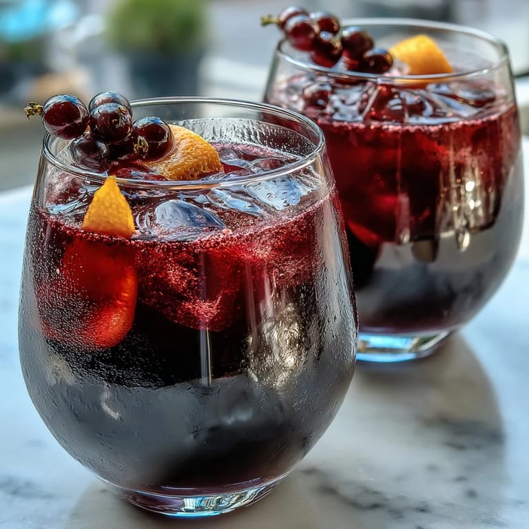 Serving the refreshing Black Currant and Cassis Cocktail with ice cubes, ready to pair with light appetizers like goat cheese crostini for a French-inspired gathering.