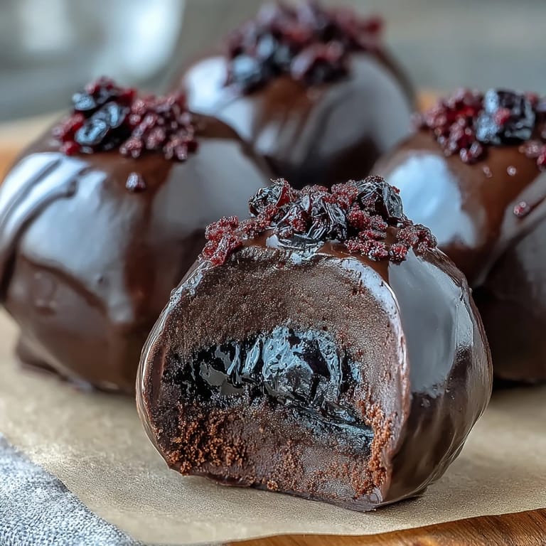 Decadent Black Currant Chocolate Truffles garnished with crushed freeze-dried berries and chocolate crumbs.