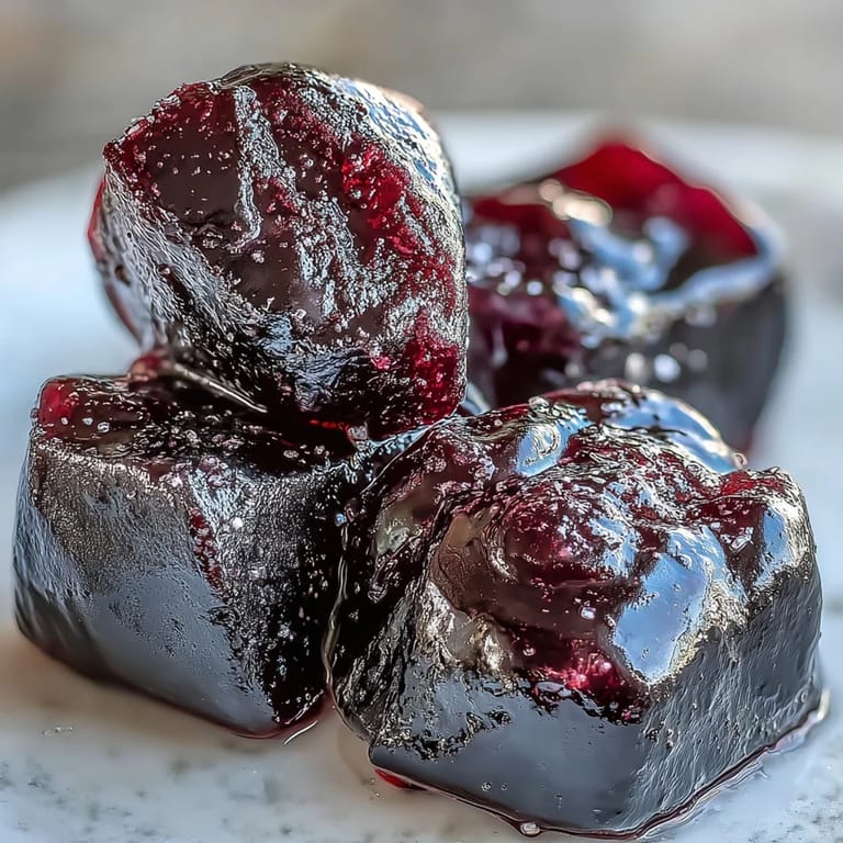Bright purple Black Currant Gummies lined up on a marble countertop.