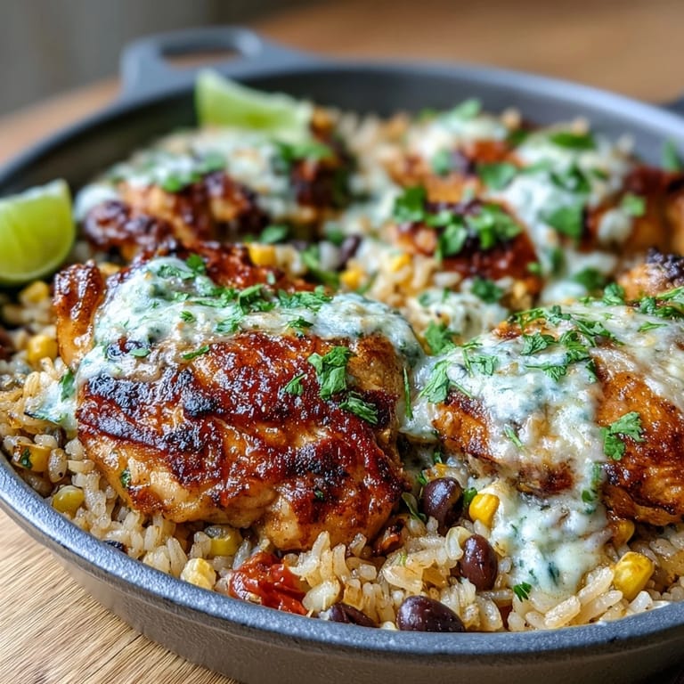 Skillet of Pollo Loco Mexican Chicken and Rice with Queso topped with melted cheese and fresh cilantro, served with lime wedges for a flavorful dinner.
