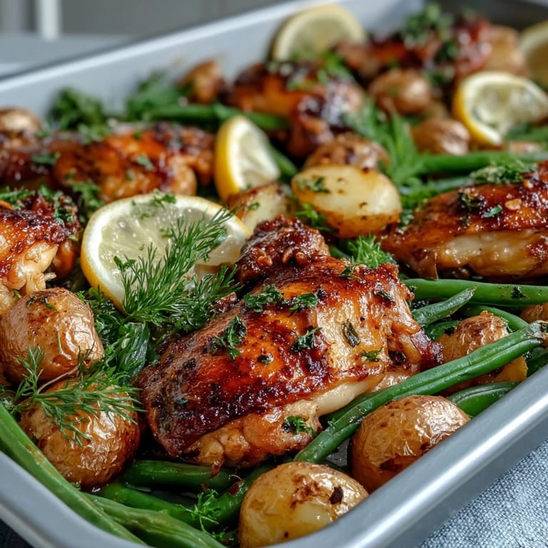Sheet Pan Lemon Garlic Chicken with Potatoes and Green Beans, a vibrant, easy dinner ready for a busy weeknight.