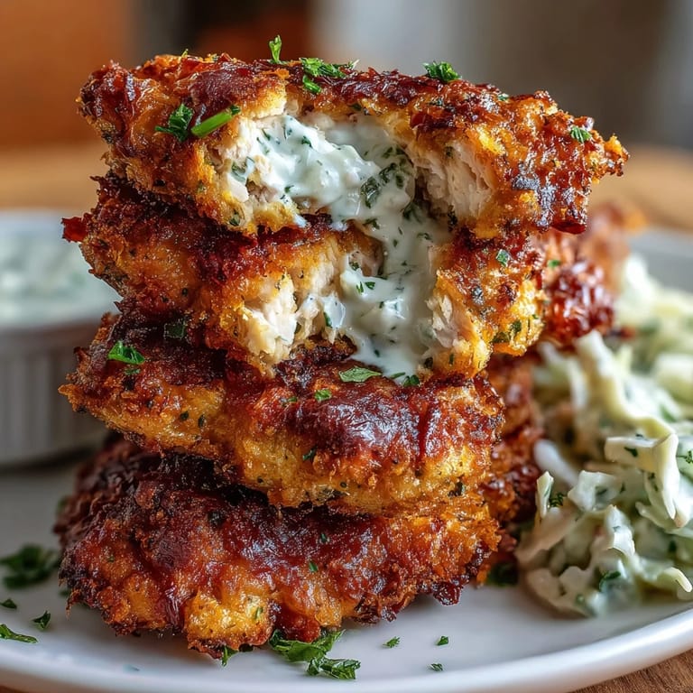 Crispy baked chicken tenders coated in Parmesan and almond flour, served with fresh ranch slaw for a keto meal.