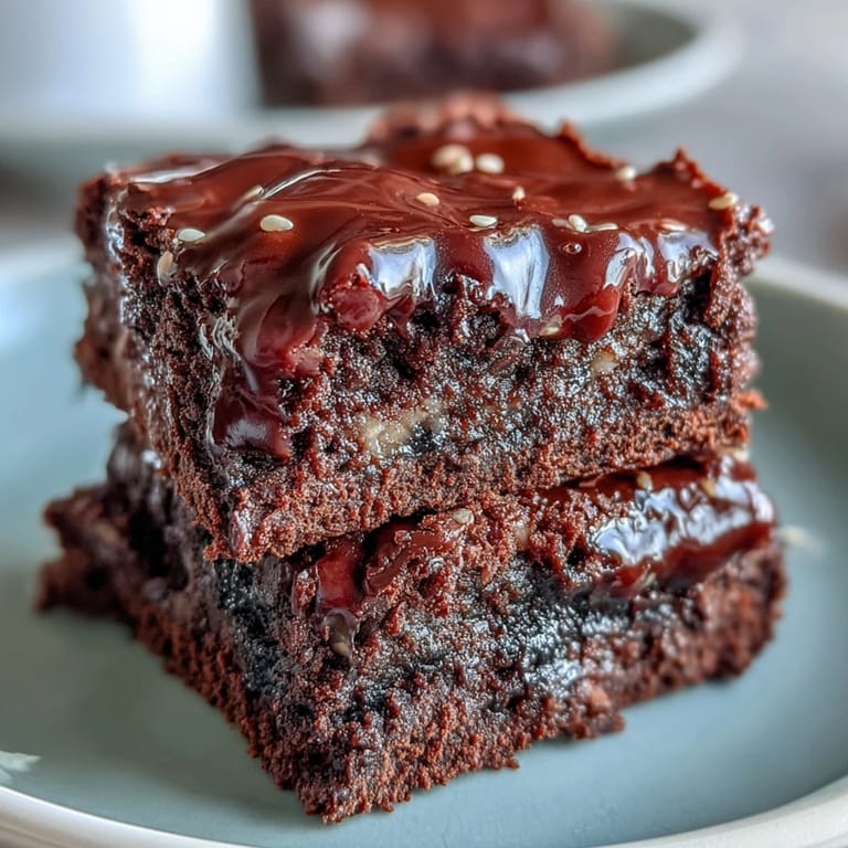 Decadent black sesame brownie squares, perfectly fudgy with a glossy crust and earthy black sesame swirl.  
