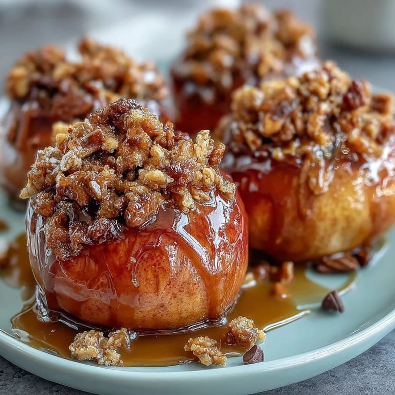 Sweet and tart apple slices topped with a smooth peanut butter drizzle and a generous sprinkle of granola for added crunch.