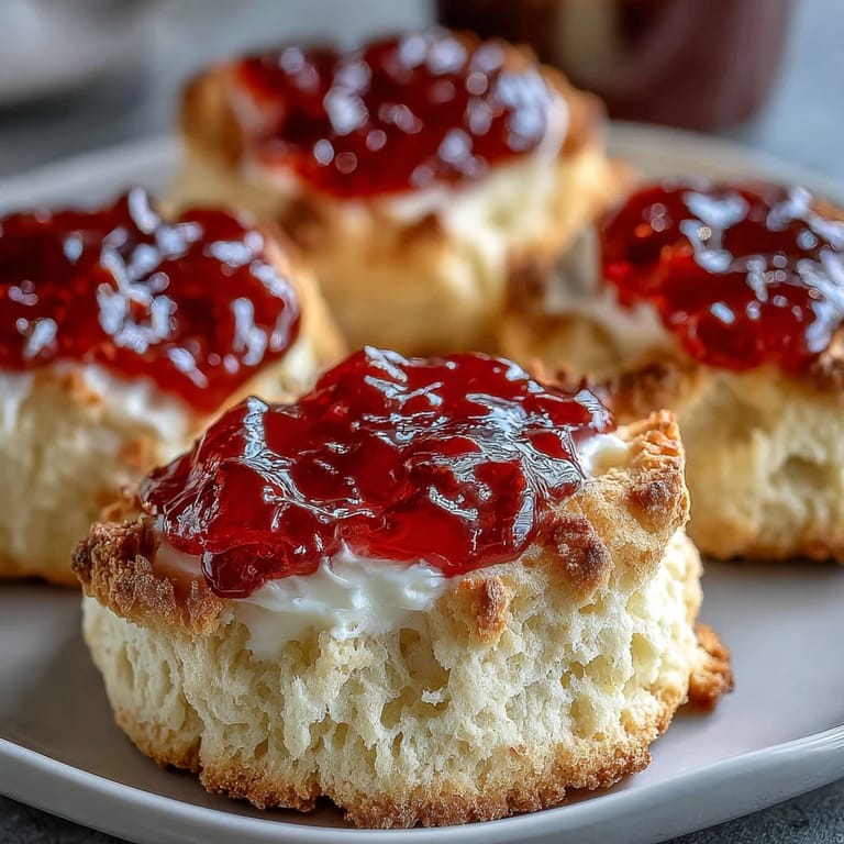 Buttery, melt-in-your-mouth cookies filled with rich clotted cream and sweet strawberry jam, a British teatime classic.