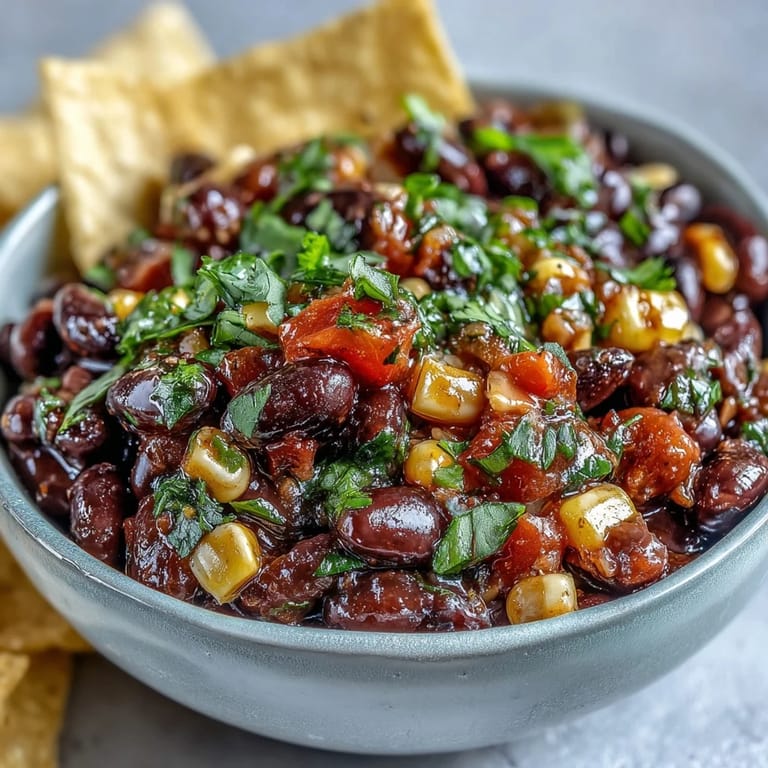 Vibrant Cowboy Caviar Dip with black beans, corn, and fresh pico de gallo for a zesty snack.  