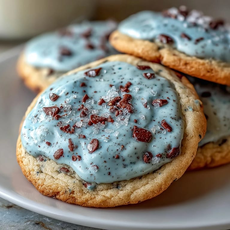 Delightful robins egg sugar cookies with pale blue icing and cocoa speckles, perfect for Easter celebrations.
