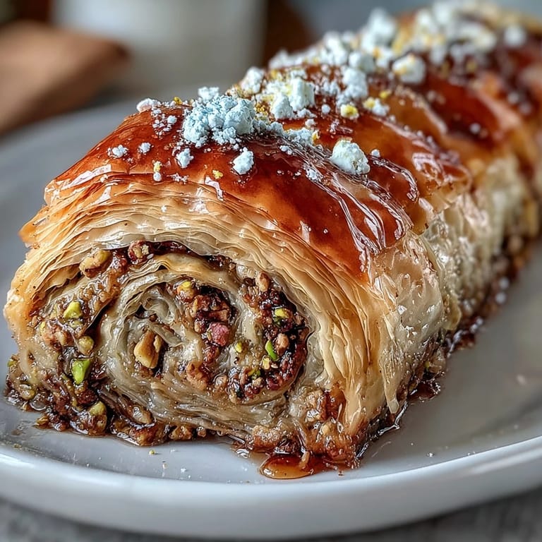 Golden baklava rolls with a crunchy pistachio filling, baked to perfection and soaked in sweet citrus syrup.