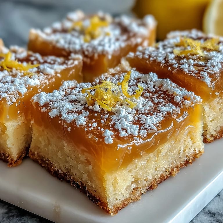 Bright lemon bar cookies with golden edges, filled with creamy citrus curd and finished with a snowy sugar coating.