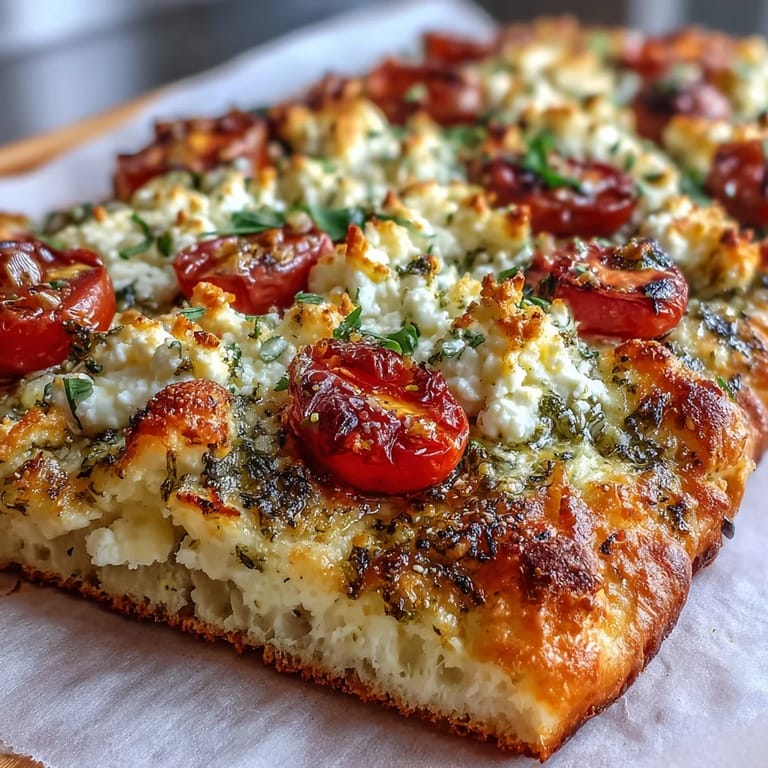 Pesto and tomato topped cottage cheese flatbread, a healthy, quickly baked vegetarian delight.