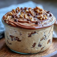 Creamy overnight oats layered with chocolate chips and almond butter, inspired by classic cookie dough and packed with protein for a satisfying breakfast.